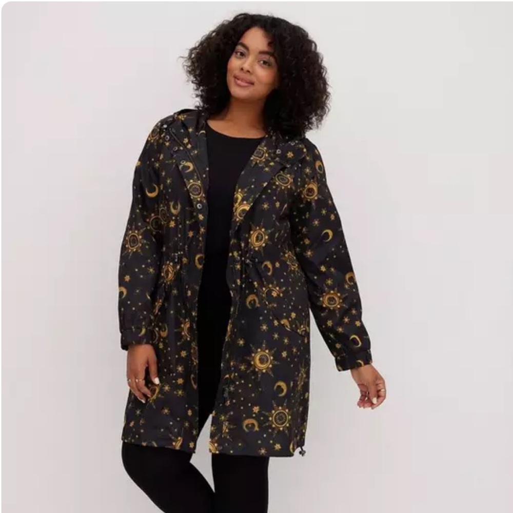Torrid Black And Gold Celestial Patterned Trench … - image 1